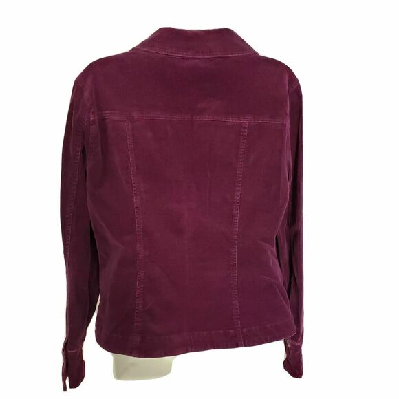 Dressbarn Corduroy Womens Jacket Maroon Cotton Spandex Snap Front Light Medium - Picture 2 of 12